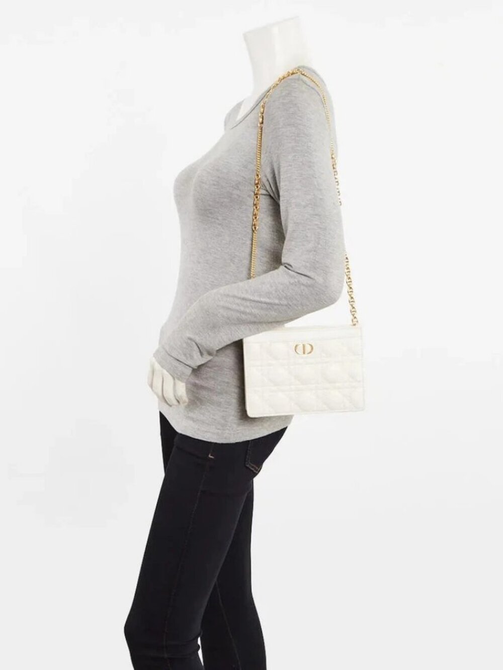 Christian Dior White Cannage Quilted Leather Caro Pouch Bag - Picture 3 of 11